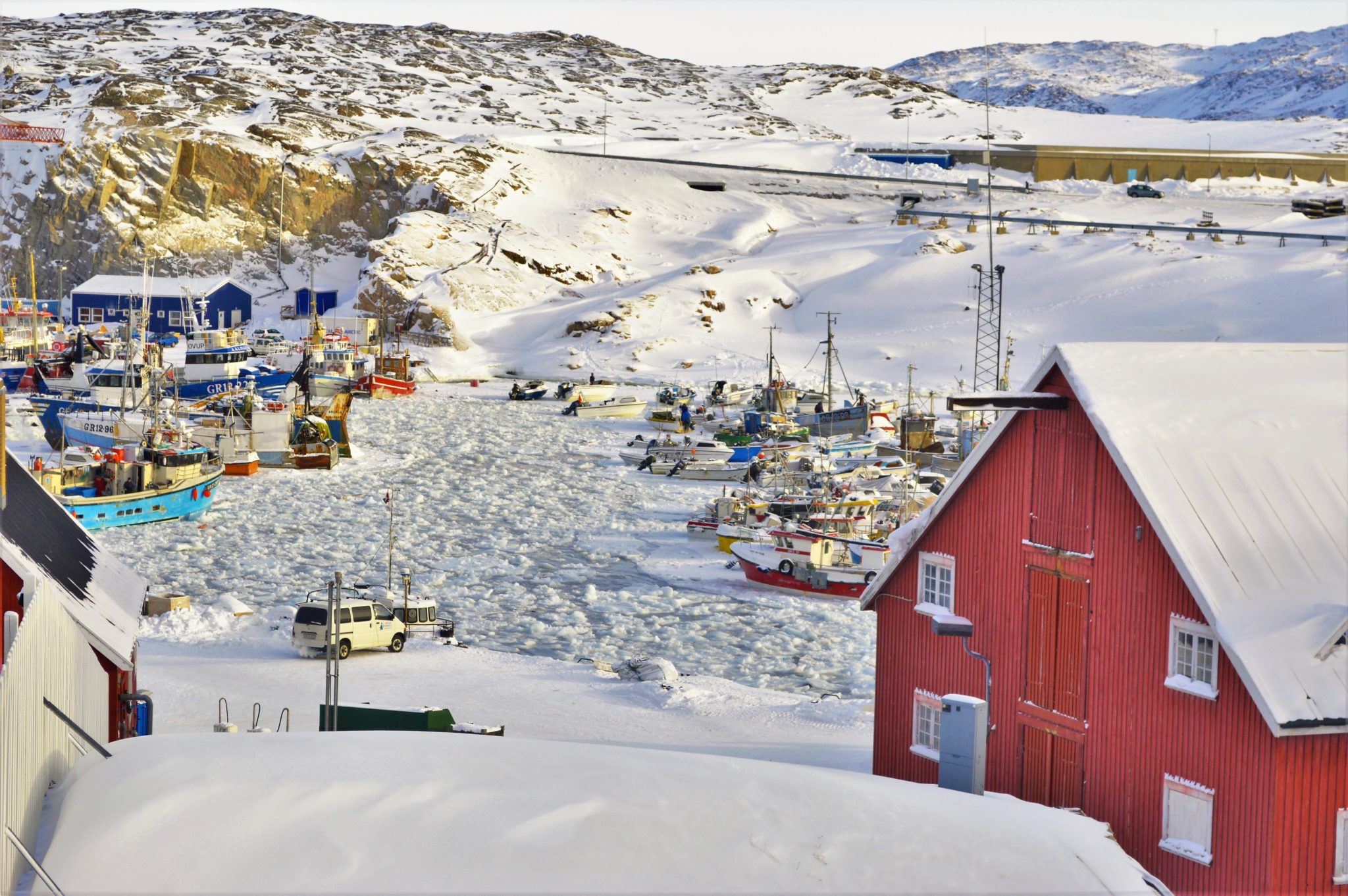 Frozen boat harbour in Ilulissat, Greenland