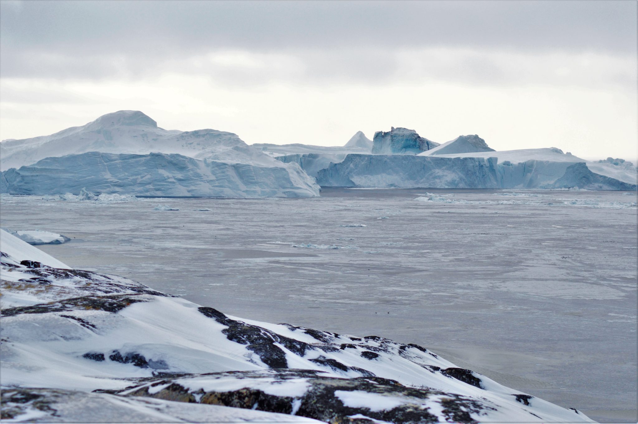 View of the Ilulissat Ice Fjord from land in Ilulissat