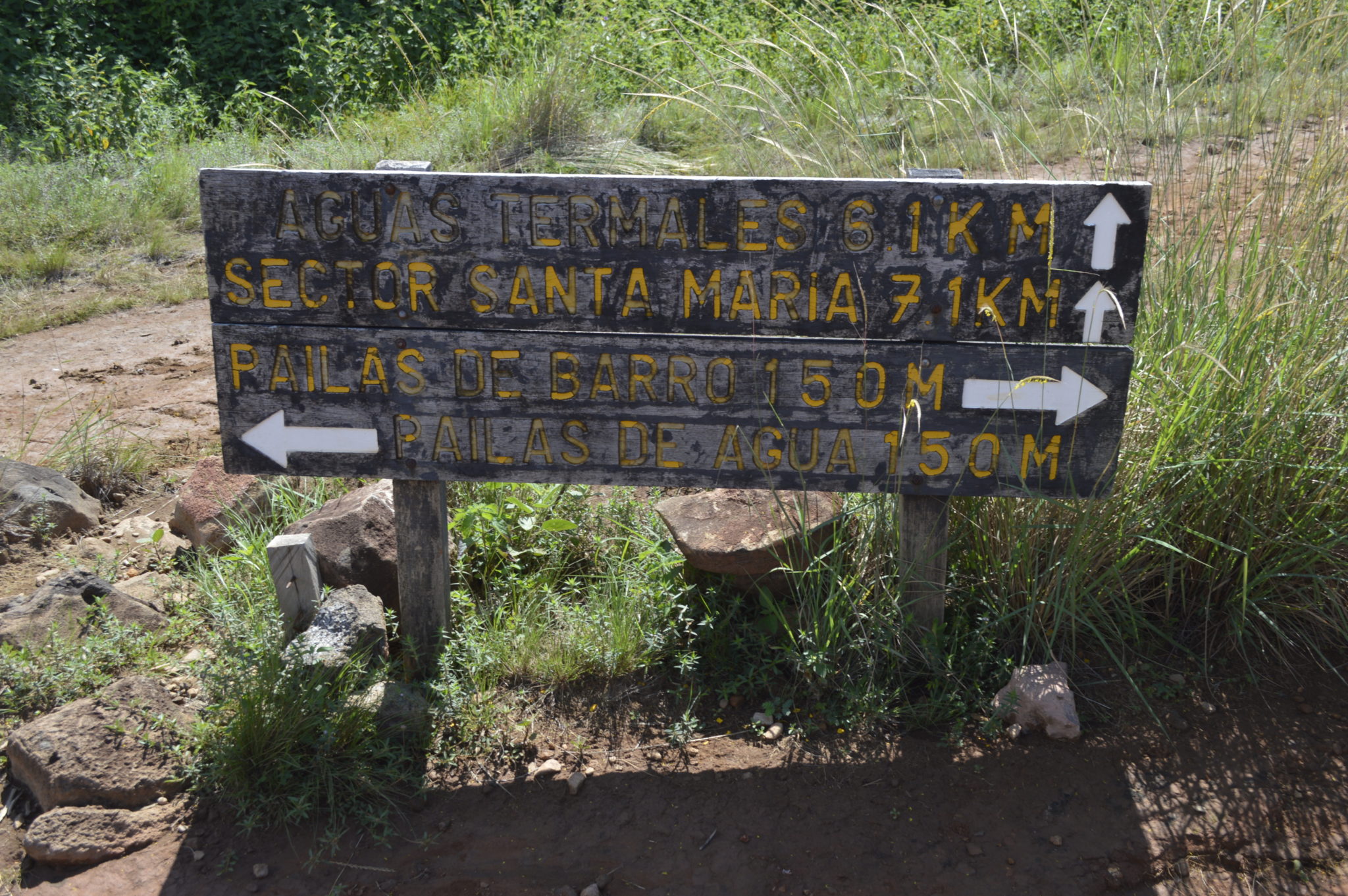Signs on the Las Palais trail in Rincon De La Vieja National Park, Costa Rica