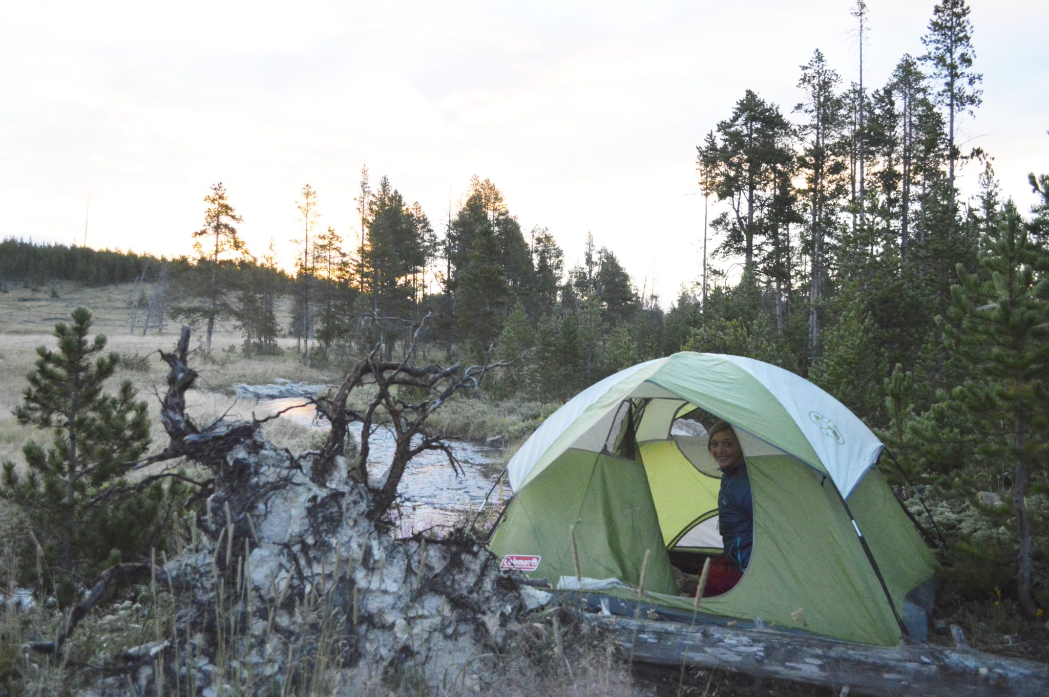 Tent in the middle of the Yellowstone Wilderness