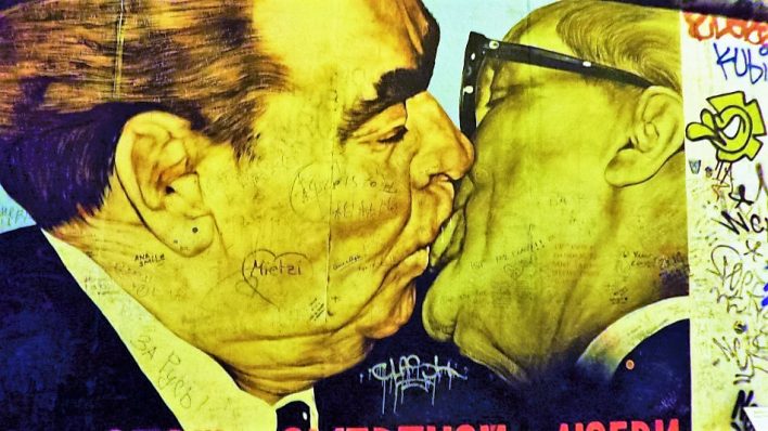 My God, Help Me to Survive This Deadly Love graffiti part of the East Side Gallery on the Berlin Wall in Berlin, Germany