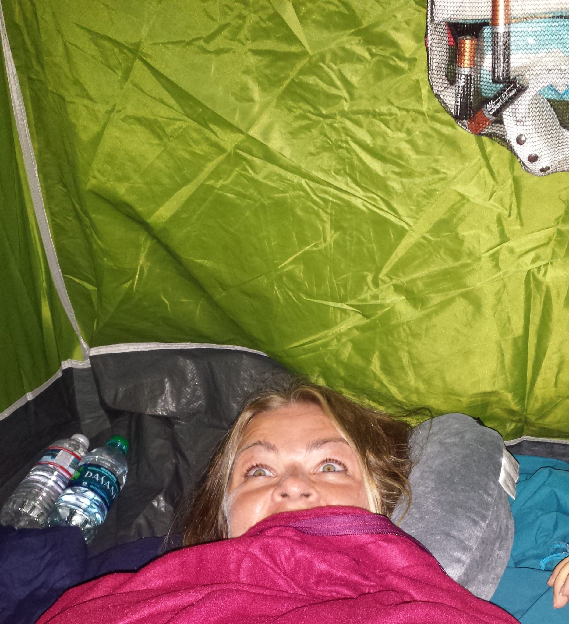 Petrified in tent at Yellowstone National Park