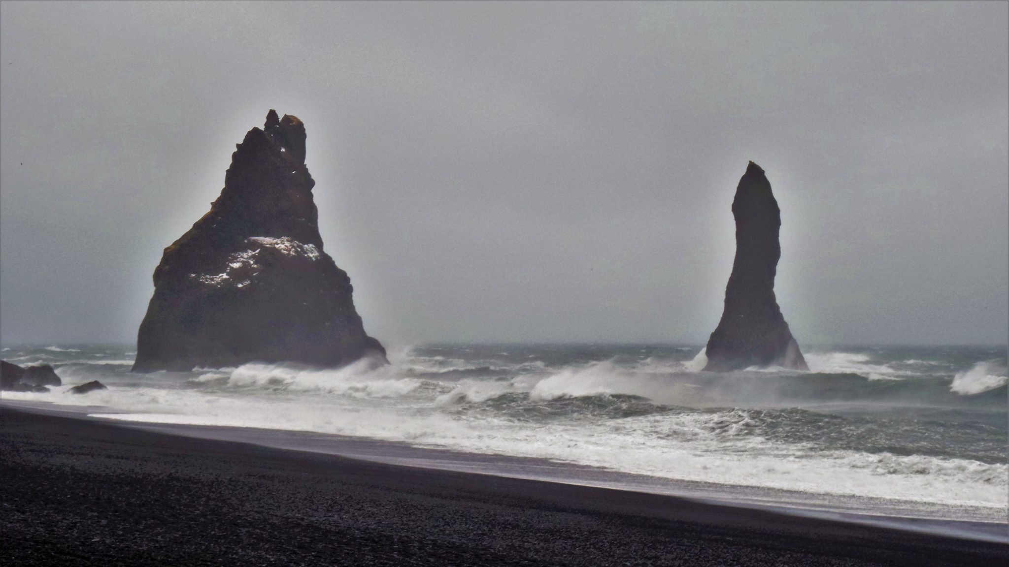 Reynisfjara Halsanefshellir, black rock pillars, Iceland