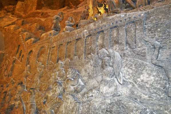 Art scuplted wall carvings, Wieliczka Salt Mine, Krakow, Poland