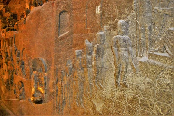 Art scuplted walls, Wieliczka Salt Mine, Krakow, Poland