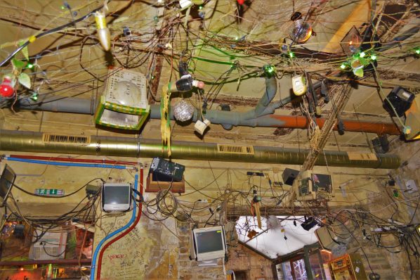 Ceiling of Szimpla Kert ruin bar, Budapest, Hungary