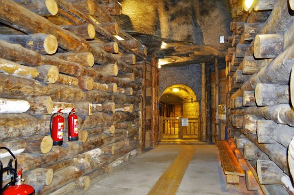 Log walls at the Wieliczka Salt Mine, Krakow, Poland