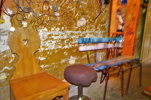 Seats inside Szimpla Kert ruin bar, Budapest, Hungary