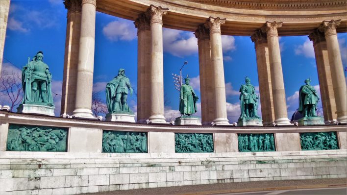 Statues in Heroes Square, Budapest, Hungary