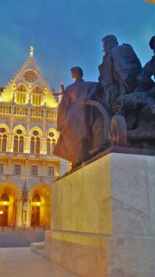 Statues in front of the Hungarian Parliament Building, Budapest, Hungary