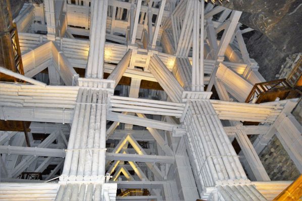 White log wooden construction, Wieliczka Salt Mine, Krakow, Poland