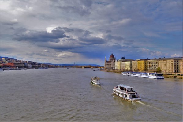 Boats on the Danube River, Budapest, Hungary