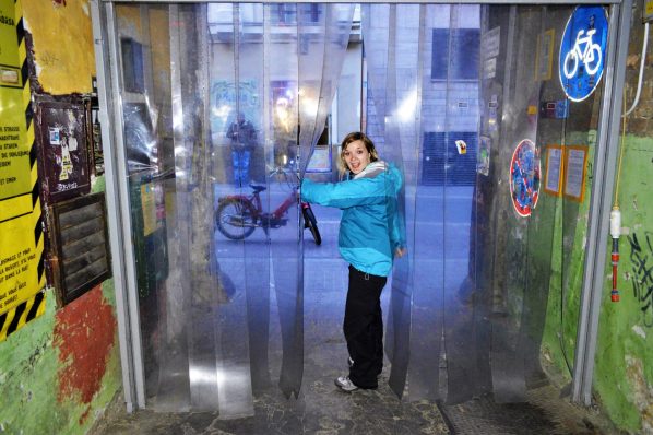 Front door plastic sheets, Szimpla Kert, Budapest, Hungary