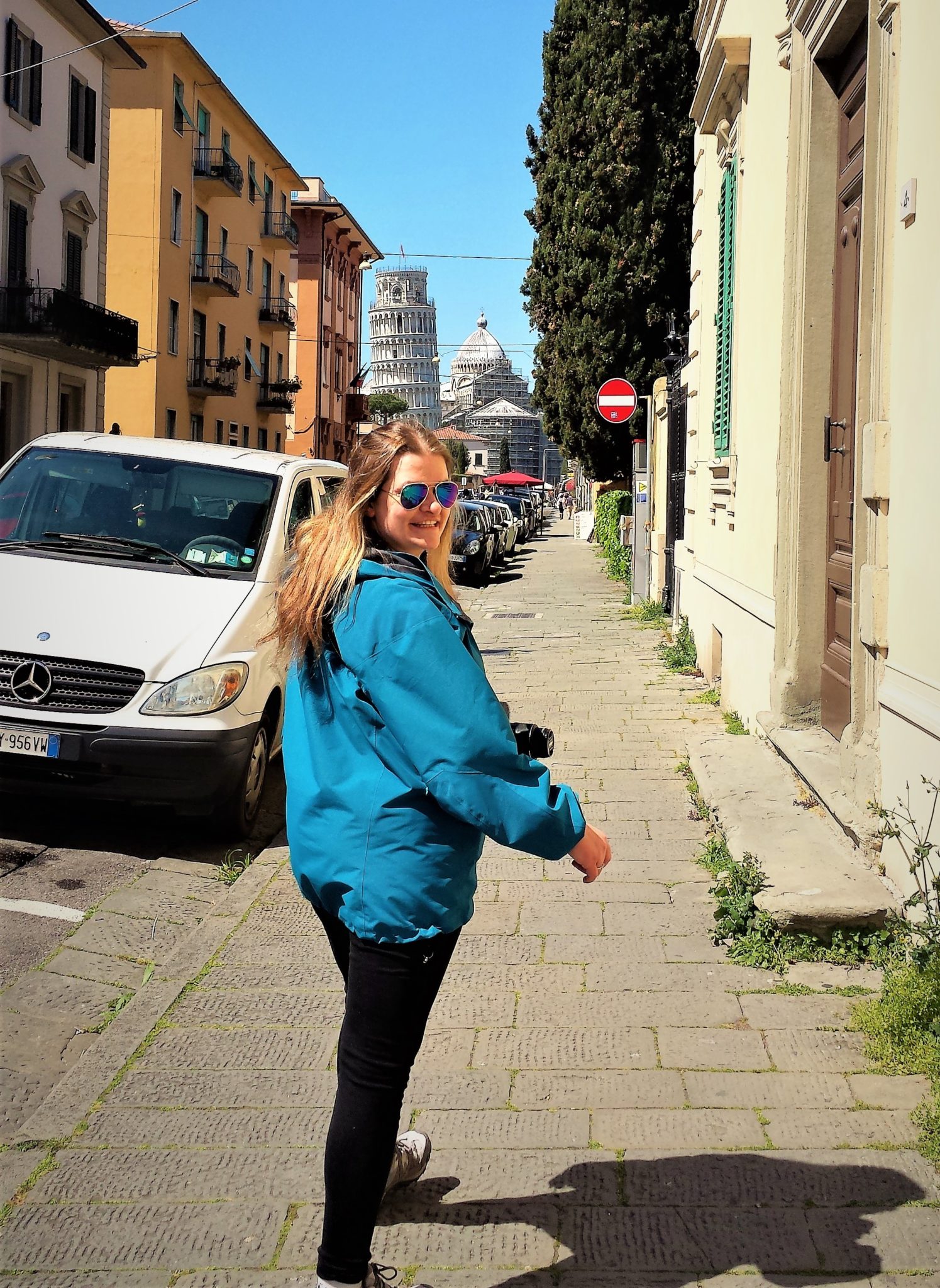 Leaning Tower of Pisa view in the streets, Italy