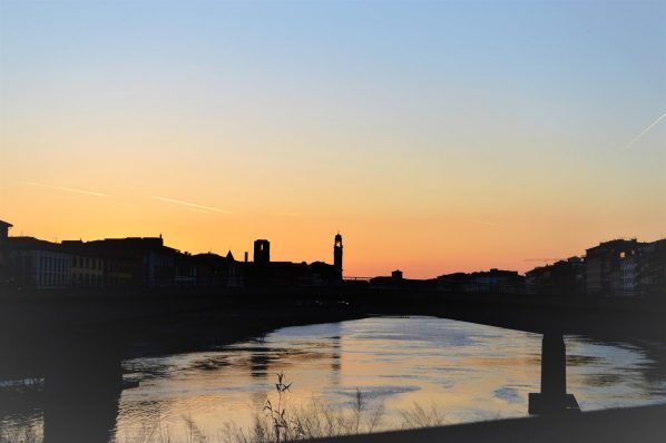 Sunset over Pisa, Italy, European sunset