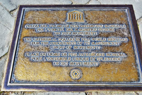 Unesco sign, Pisa world heritage site, Pisa, Italy